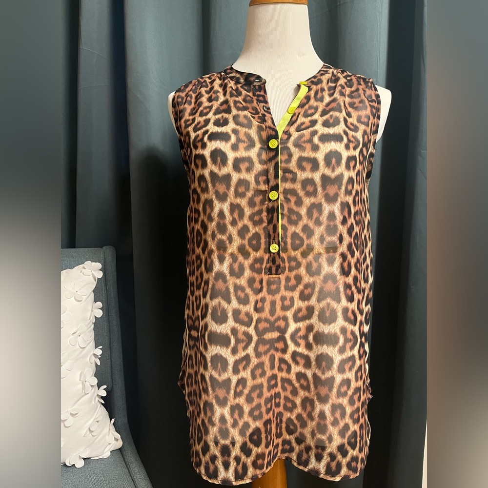 Sheer leopard tank with neon accent
